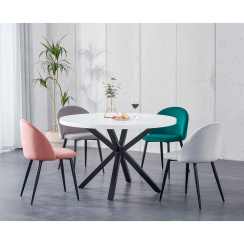 Blagovaonski stol, bijela mat/crna, promjer 120 cm, MEDOR