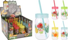 370 ml-es vizespohár fedővel és szívószállal, üvegmix