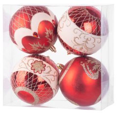 Bombki MagicHome 4 szt. czerwone z ozdobami na choinkę 10 cm (akce)