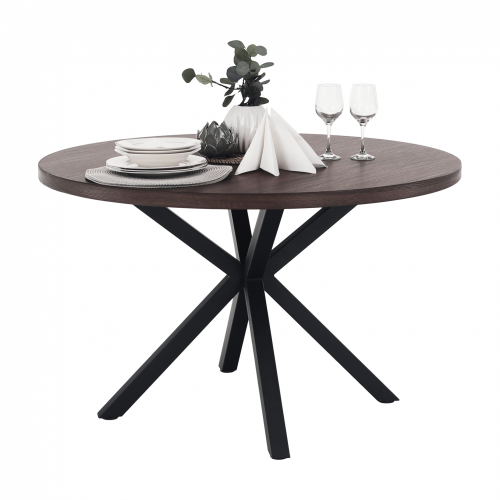 Jedálenský stôl, tmavý dub/čierna, priemer 120 cm, MEDOR
