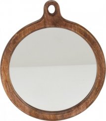 Oglinda de perete rotunda 260mm, sticla si lemn de mango