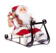 MagicHome Weihnachtsdekoration, Weihnachtsmann auf Schlitten, rot, 46 cm
