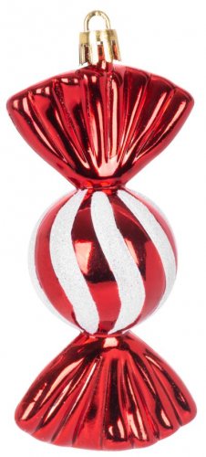 Ozdoba MagicHome Vánoce, sada, 4 ks, 11,5 cm, bonbóny, červené, na vánoční stromek