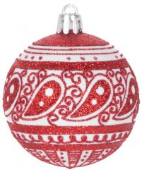 MagicHome božićne kuglice, 8 kom, 6 cm, crvene s bijelim ukrasom, za božićno drvce