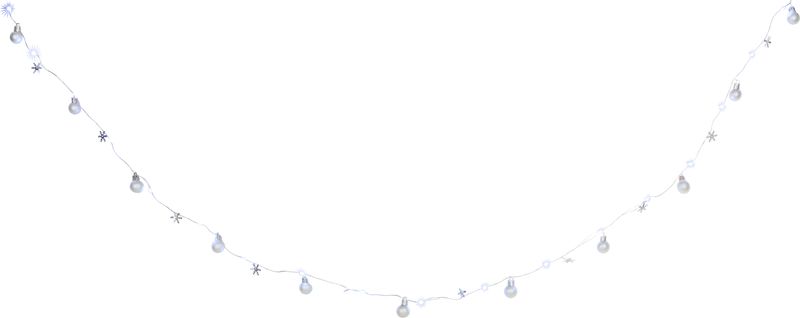 MagicHome Weihnachtskugelkette, 20 LED kaltweiß, mit Kugeln und Flocken, Silber, 2xAA, einfache Beleuchtung, Beleuchtung, L-1,9 m