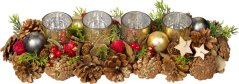Ikebana MagicHome Crăciun, naturală, de Advent, cu cupe aurii, 15x44x9 cm