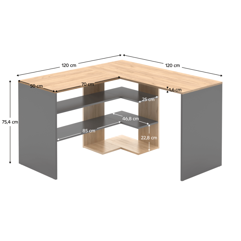 Eck-PC-Schreibtisch, Artisan-Eiche/Graphit, TAMARI
