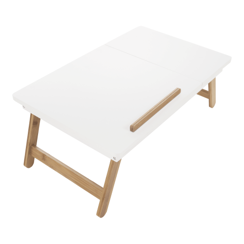 Príručný stolík na notebook/držiak na tablet, biela/prírodný bambus, MELTEN