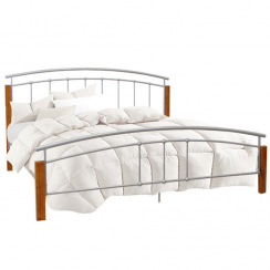Manželská postel, dřevo olše/stříbrný kov, 180x200, MIRELA