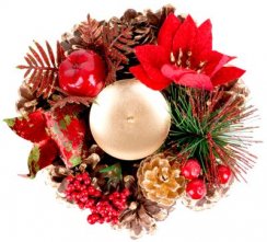 Svícen MagicHome Vánoce, s chvojím a květinou, přírodní, 15 cm