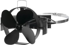 Ventilátor Strend Pro, krbový, s úchytom na dymovod a magnetom, poháňaný teplom, 4-lopatkový, čierny
