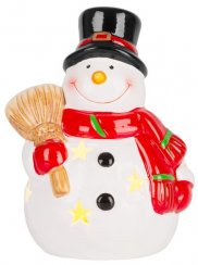 Dekorace MagicHome Vánoce, Usmátý sněhulák, LED, terakota, 8,5x8,2x12,5 cm