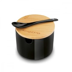 Cukiernica z łyżeczką 350ml, porcelana/bambus, czarna