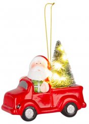Božićni ukras MagicHome, Djed Božićnjak u autu, LED, terakota, 12,5x6x11,8 cm