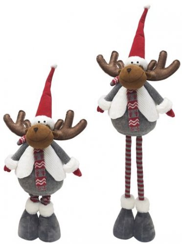 MagicHome karácsonyi dekoráció, Rénszarvas, szürke, fehér pulóverrel, teleszkópos lábakkal, 88 cm