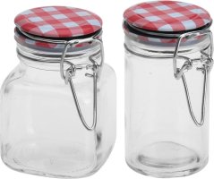 Dóza na potraviny sklo 90ml s tesnením karo viečko, hermetická 45x85mm