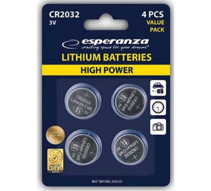 CR 2032 Lithiumbatterie, 3V, Blisterpackung mit 4 Stück ESPERANZA KLC