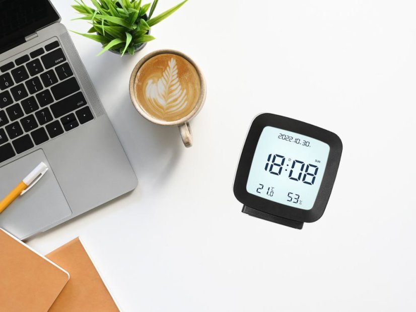 Budík s dátumom a teplotou s funkciou opakovaného budenia lcd vlhkosť vzduchu