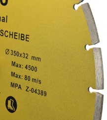 Segmentierte Diamantscheibe 350 x 32 x 4,1 mm, GEKO