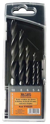 Fafúró készlet 5 részes (4,5,6,8,10 mm) hengeres szár, VASKO