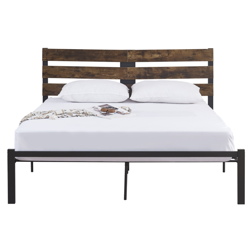 Doppelbett mit Lattenrost, rustikale Eiche/Metall, 160x200, ANEYA