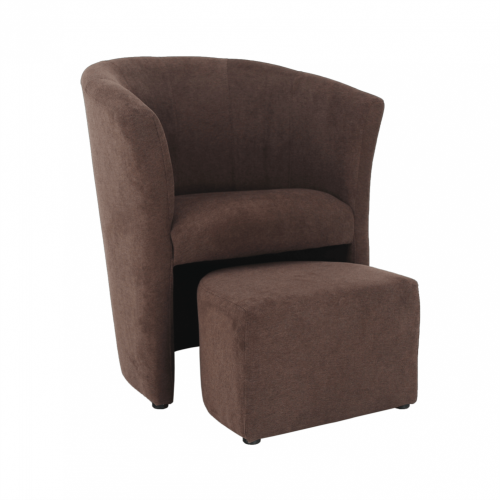 Krzesło klubowe ze stołkiem, brązowe, ROSE