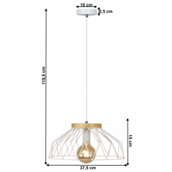 Lampă suspendată, alb/natural, lemn/metal, TREX TIP 2