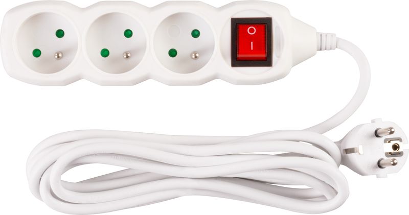 Kabel DG-F803BK L-3m, przedłużacz, biały, 3x gniazdo + wyłącznik