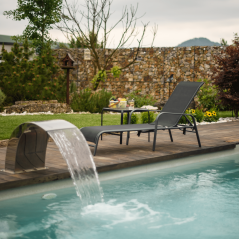 Vrtni stolić, kovani čelik/kaljeno staklo, RAMOL