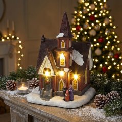 MagicHome Weihnachtsdekoration, Kirche, 4 LED warmweiß, 3xAA, innen, 12,50x12,30x18 cm