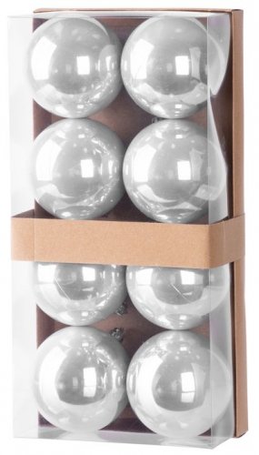 MagicHome karácsonyi labdák, 8 db, ezüst, karácsonyfához, 7 cm