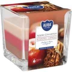 AURA gyertyák, üvegben, háromszínű, Alma-fahéj, 32 óra, 170 g