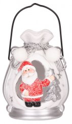 Dekorace MagicHome Vánoce, Santa v balíčku, LED, terakota, 9,8x8,8x12,8 cm