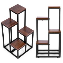 Suport pentru flori și decorațiuni - 4 niveluri, metal și MDF, nuc închis ModernHome