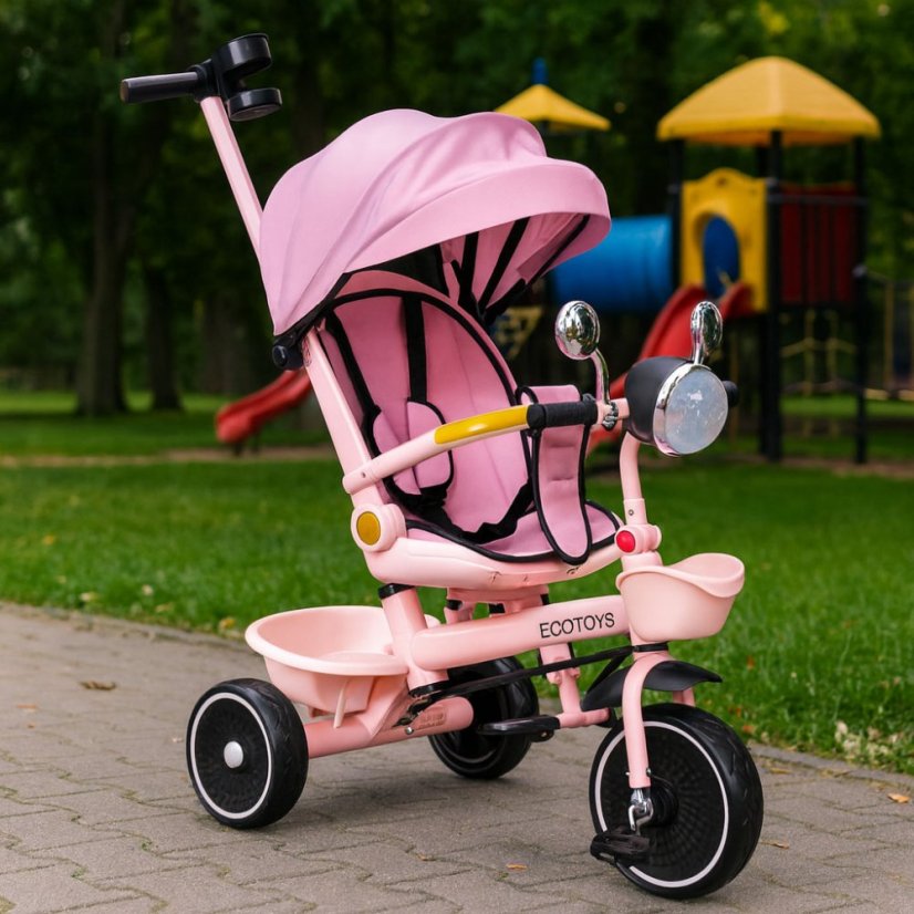 Rowerek trójkołowy dla dzieci spacerówka obracane siedzisko pchacz różowy ECOTOYS (akce)