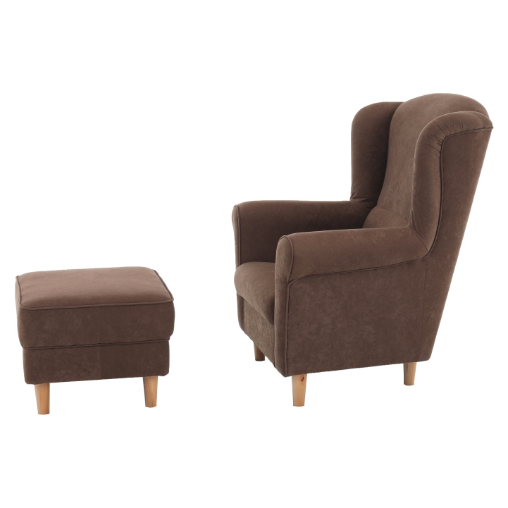 Sessel, mit Hocker, brauner Stoff, ASTRID
