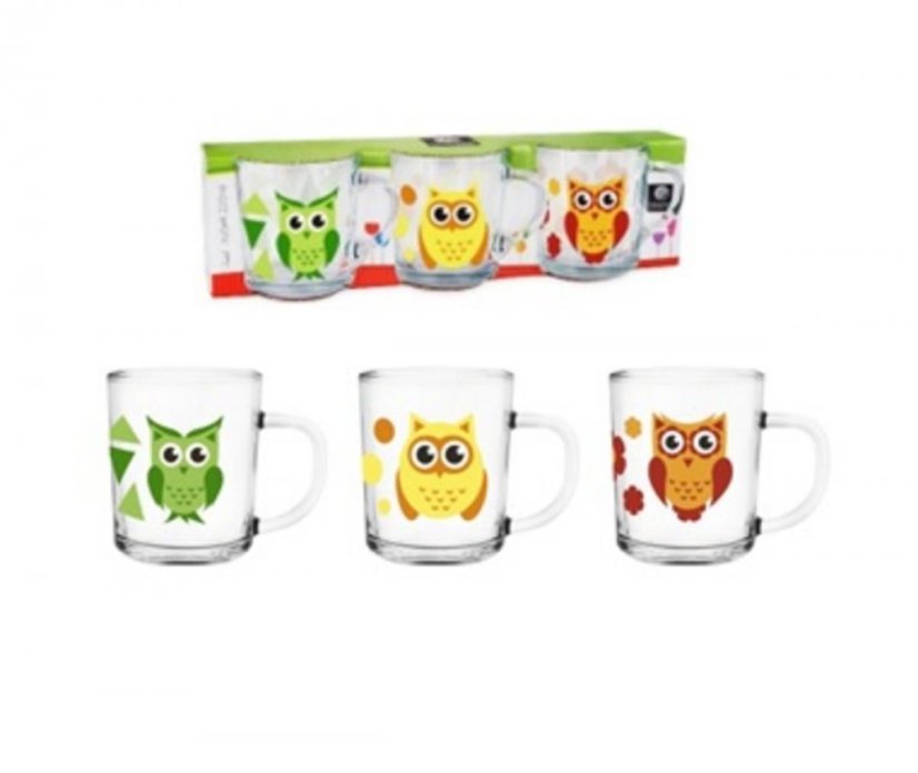 Otroška skodelica, steklo 200ml SOVY mix, set 3 KLC (akce)