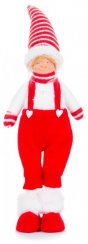 MagicHome Božićna figurica, Dječak u hlačama, tkanina, crveno-bijela, 17x13x48 cm