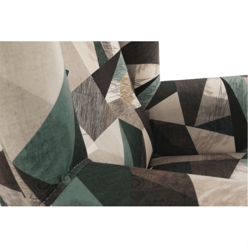 Fotel puchowy ze stołkiem, tkanina brązowo-zielony wzór, ASTRID