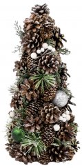 Stromček MagicHome Vianoce, prírodný, so zelenými guľami, 47 cm