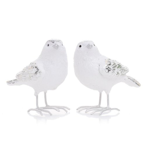 Vogelfigur 6,5x4x6,5 cm Polyresin Weiß-Silber-Mix