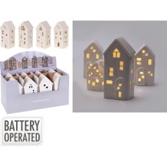Decorațiune casă LED 16 cm porțelan alb mix