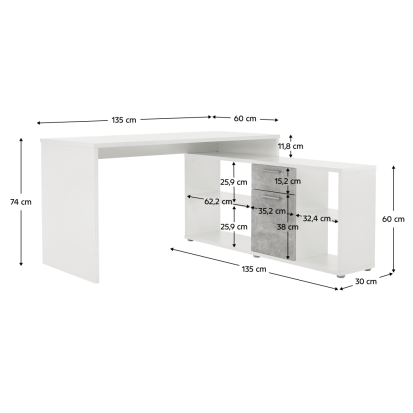 PC-Schreibtisch, Weiß/Beton, NOE NEU
