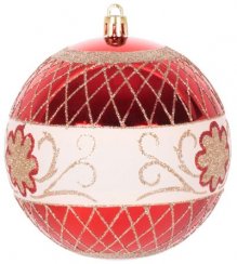 Koule MagicHome Vánoce, 4 ks, červené, s ornamenty, na vánoční stromek, 10 cm