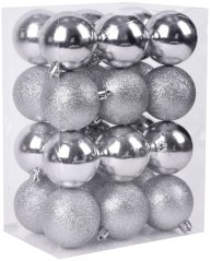 MagicHome Weihnachtskugeln, 24 Stück, Silber, Mix, für Weihnachtsbaum, 6 cm