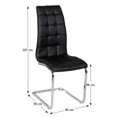 Esszimmerstuhl, schwarzes Öko-Leder, Chrom, DULCIA