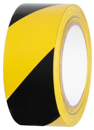 Taśma Strend Pro, 50 mm, L-33 m, PVC, samoprzylepna, ostrzegawcza, żółto-czarna