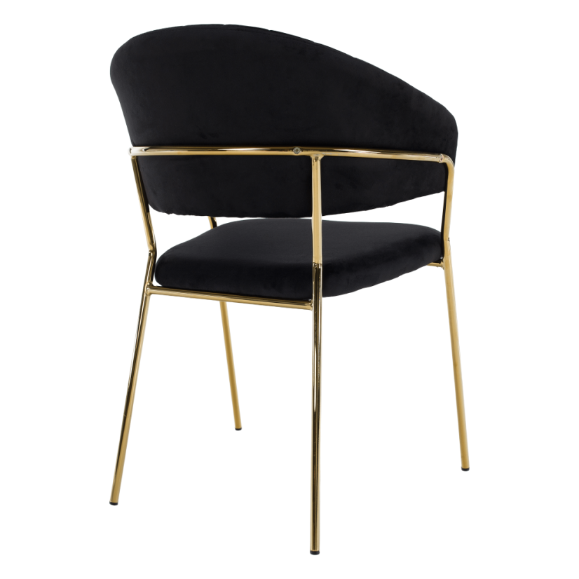 Designer-Esszimmerstuhl, schwarzer Samtstoff/Gold-Chrom-Gold, DASMIN TYP 1