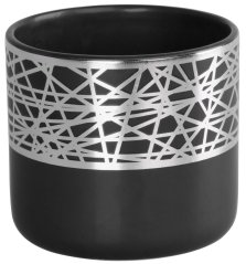 Dekoracja MagicHome, Doniczka ze srebrnym ornamentem, czarny, dolomit, 16,8x16,8x14,7 cm