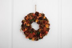 Venček MagicHome Nature, jesen, oranžen, s storži, 30 cm